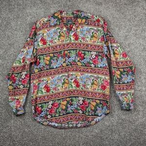 LizWear Rayon Button Down Shirt All Over Print Fruit and Floral Women's Small